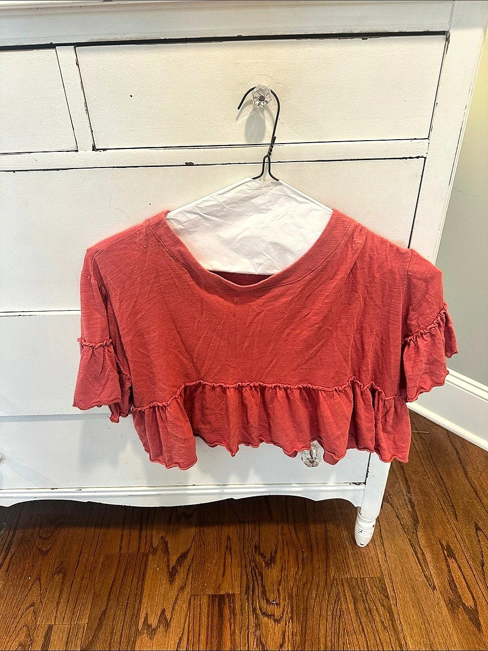 Altar'd State Ruffle Short Sleeve crop Top in Red Size Medium